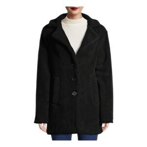 Jason Maxwell Oversized Black Faux Sherpa Teddy Coat Mid-Length  M